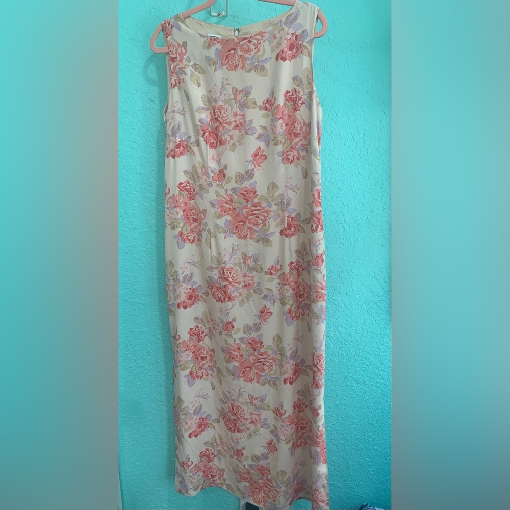 Laura Ashley Pink Peach Floral Maxi dress 14 vintage cottagecore Easter spring